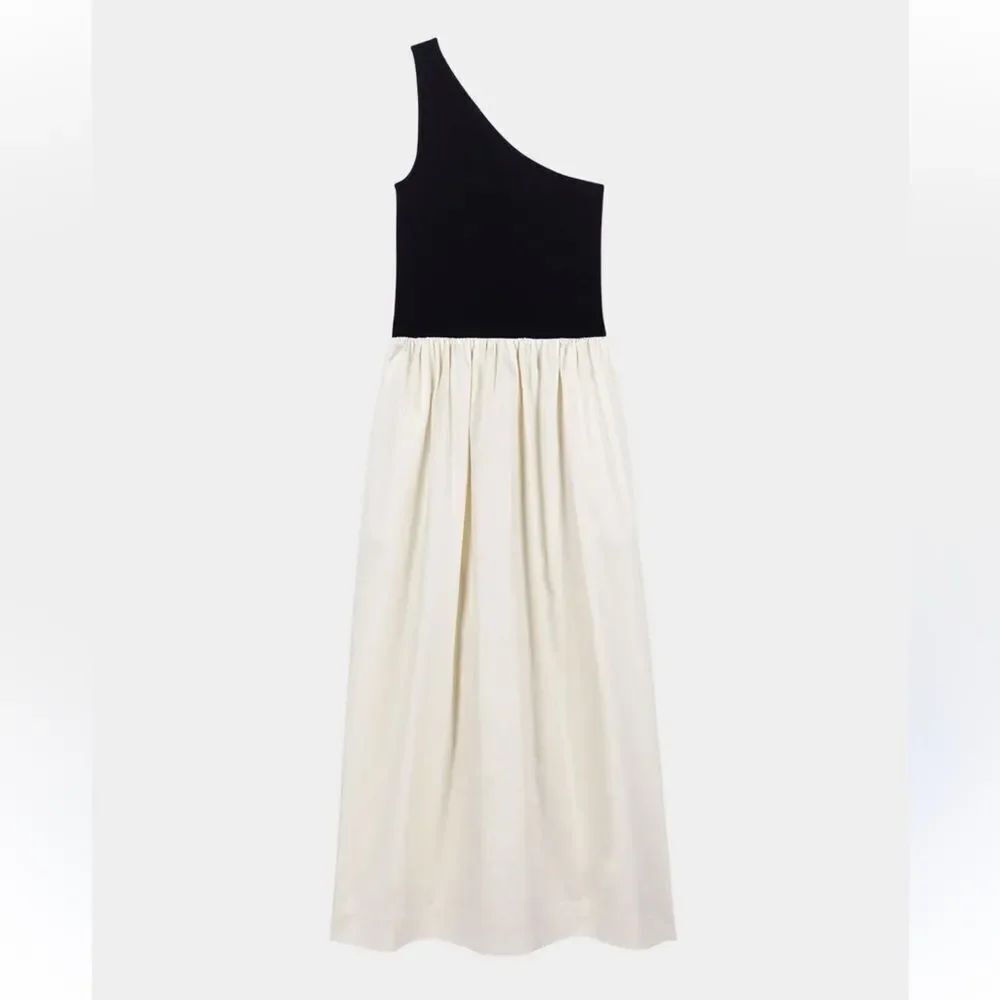 Rails One-Shoulder Black and Cream Midi Dress